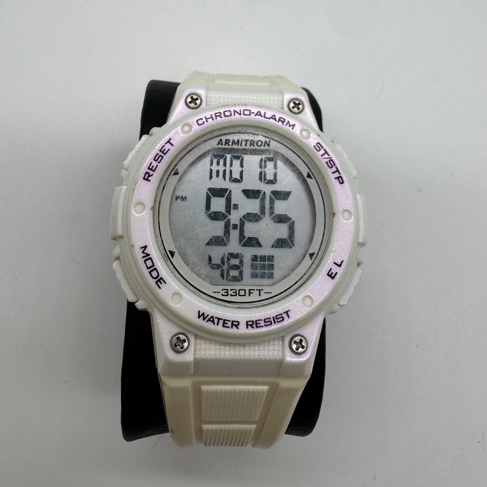 Armitron Pro Sport Digital Watch White Pearlescent 45/7086 Chrono Alarm 330FT
